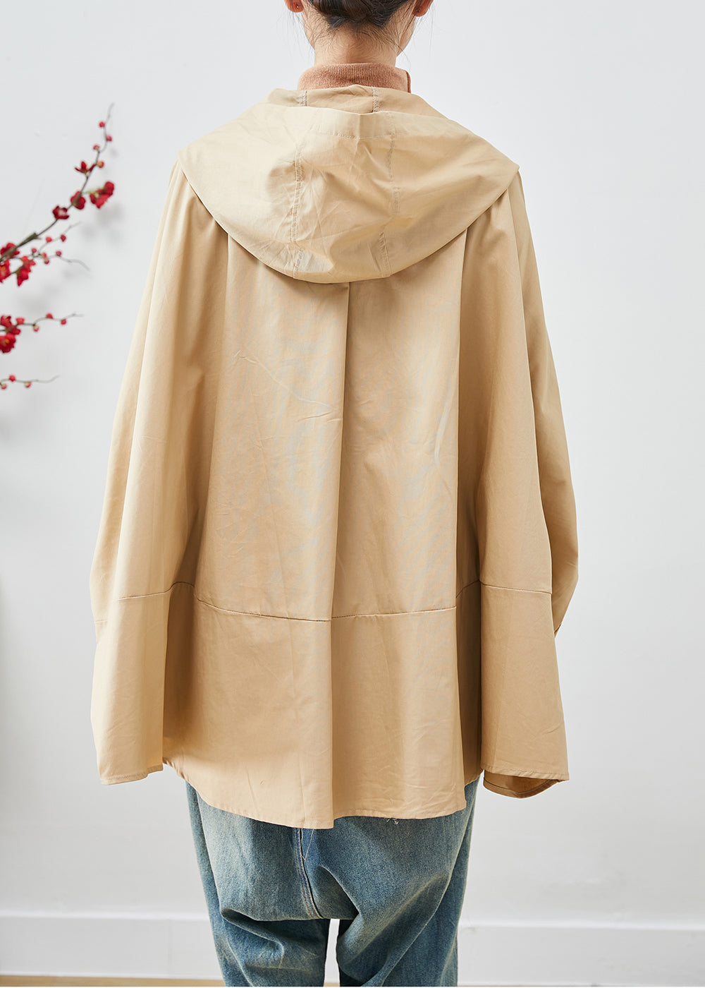 WW | Khaki Oversized Patchwork Cotton Coats Batwing Sleeves