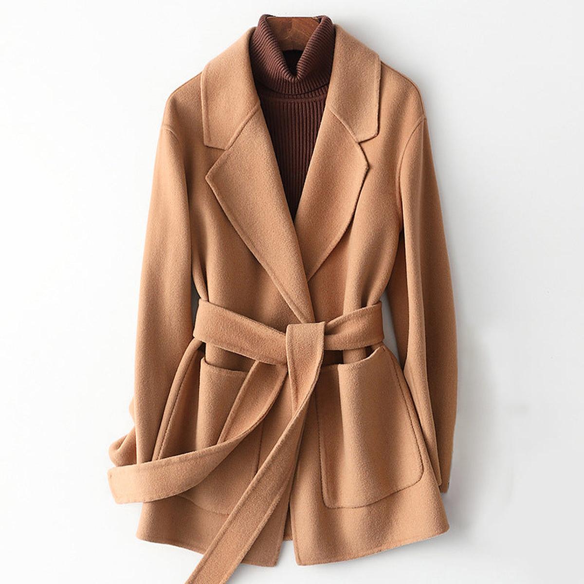 WW | Schicker Slim Fit Woll Wickelkragenmantel