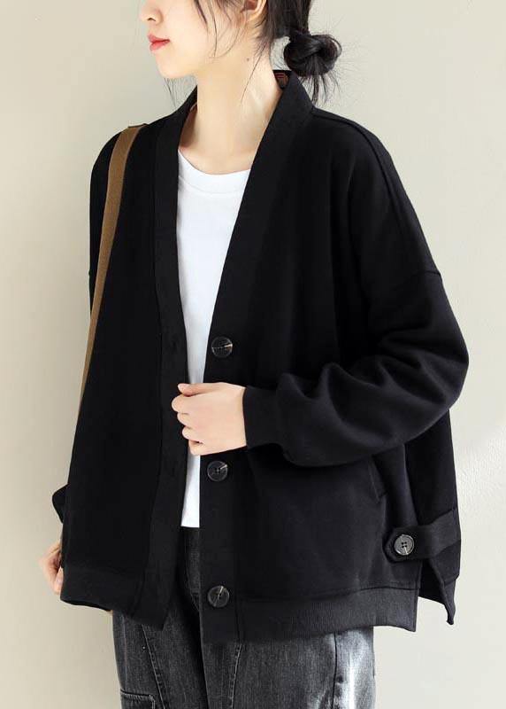 WW | V-Neck Button Closure Fashion Trench Coat Black Silhouette Jackets