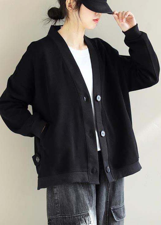 WW | V-Neck Button Closure Fashion Trench Coat Black Silhouette Jackets