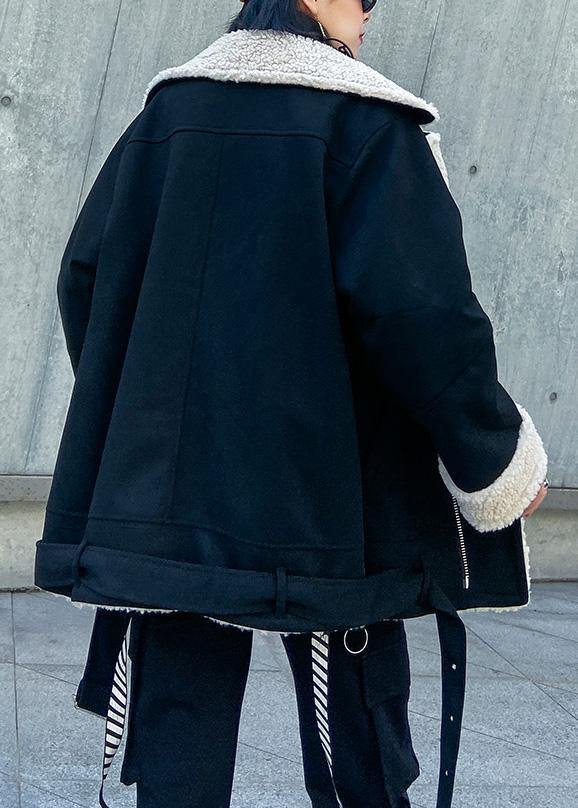 WW | schwarze Mode Mäntel Frauen Inspiration Krawatten Saum dicke Jacken