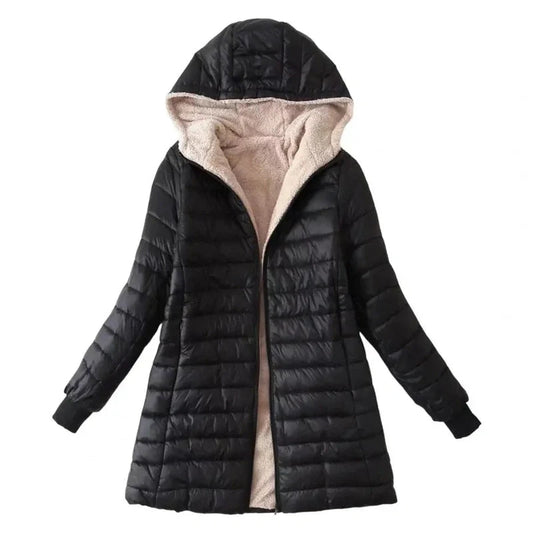 WW | Damen Gepolsterte Winterjacke mit Kapuze und Fleece-Futter