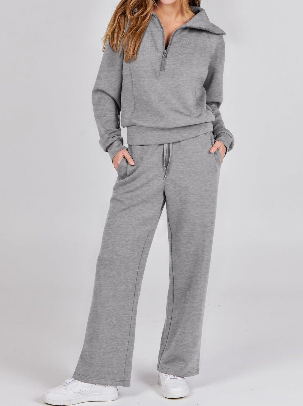 WW | Chic Women's Two-Piece Set with Long Sleeves and Zipper Detail