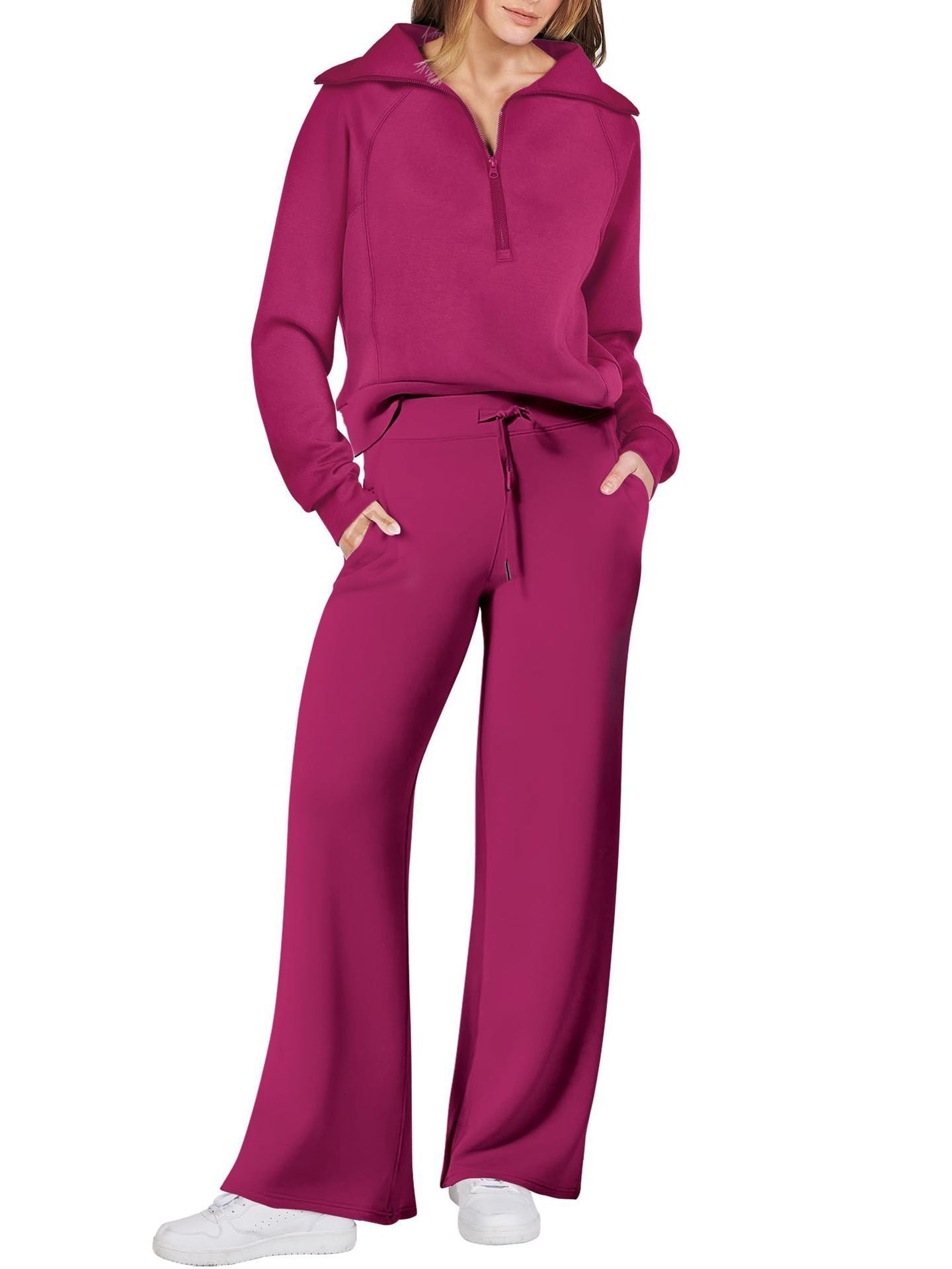 WW | Chic Women's Two-Piece Set with Long Sleeves and Zipper Detail