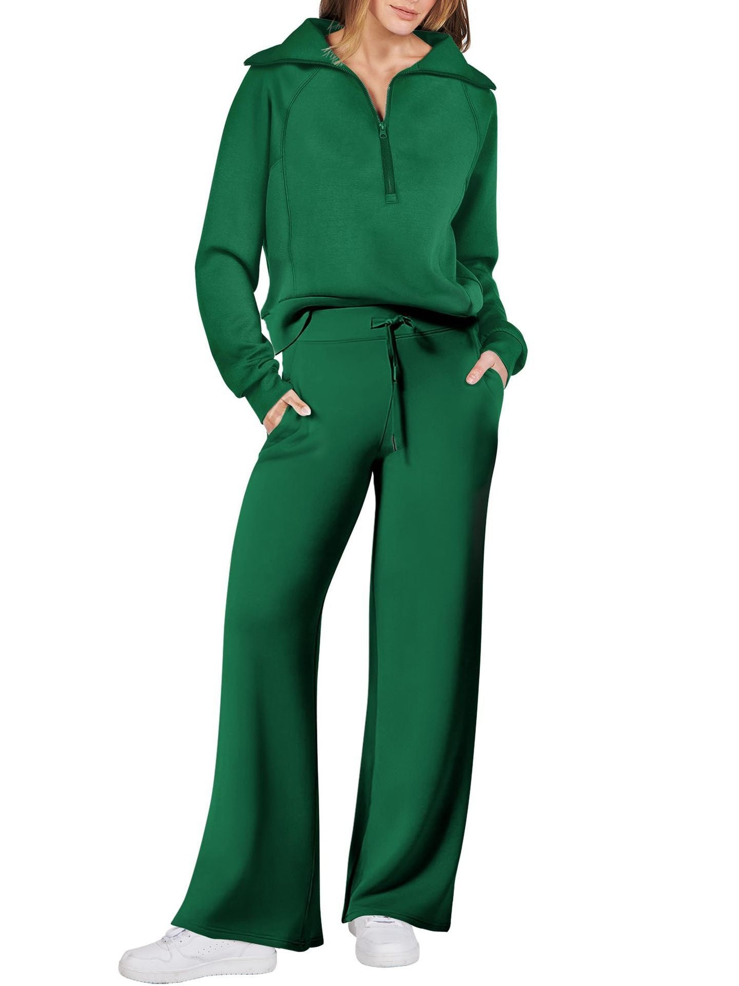 WW | Chic Women's Two-Piece Set with Long Sleeves and Zipper Detail