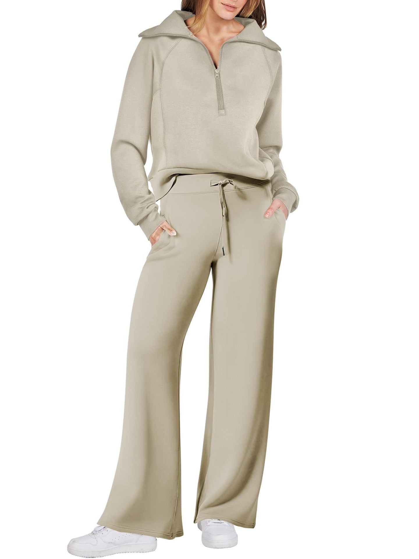 WW | Chic Women's Two-Piece Set with Long Sleeves and Zipper Detail