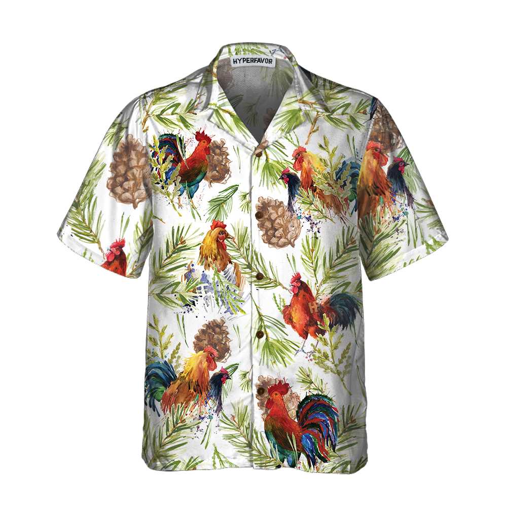 WW | Chicken with Christmas Plants Hawaiian Shirt, Unique Christmas Chicken Shirt, Best Christmas Gift Idea