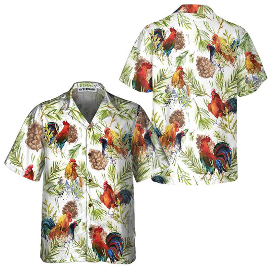 WW | Chicken with Christmas Plants Hawaiian Shirt, Unique Christmas Chicken Shirt, Best Christmas Gift Idea