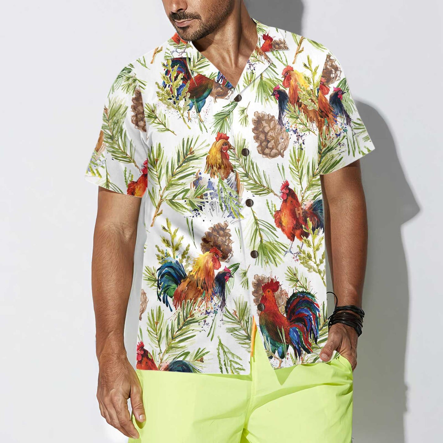 WW | Chicken with Christmas Plants Hawaiian Shirt, Unique Christmas Chicken Shirt, Best Christmas Gift Idea