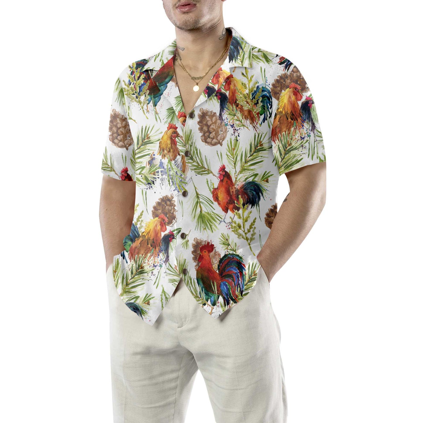 WW | Chicken with Christmas Plants Hawaiian Shirt, Unique Christmas Chicken Shirt, Best Christmas Gift Idea