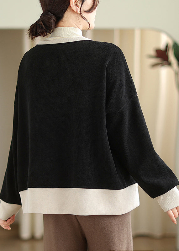 WW | Stil Schwarzer O-Hals Orientalischer Knopf Warmer Fleece-Mäntel