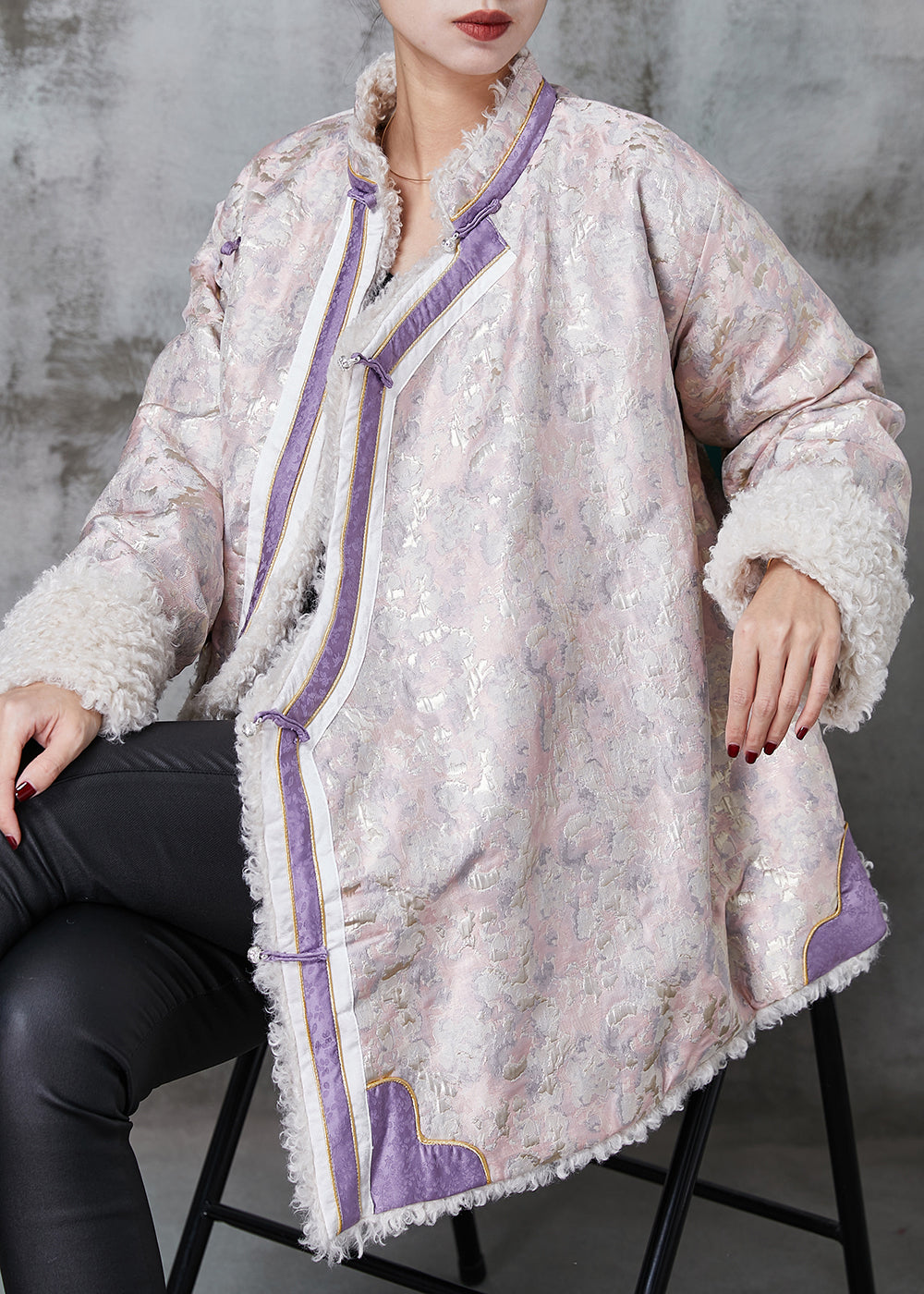 WW | Pink Jacquard Fleece Wool Lined Coats