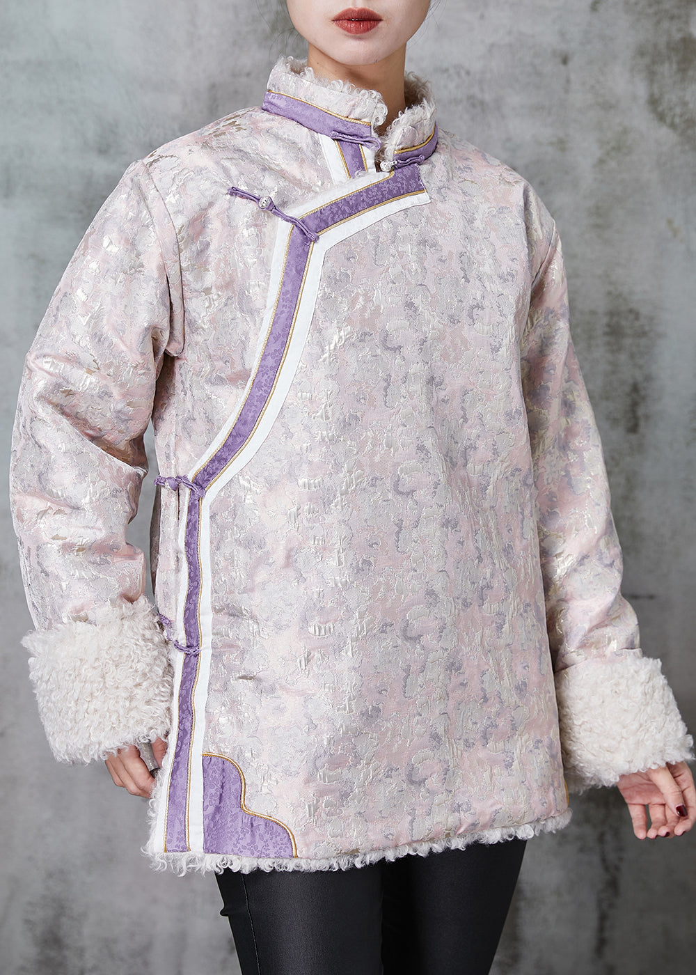 WW | Pink Jacquard Fleece Wool Lined Coats