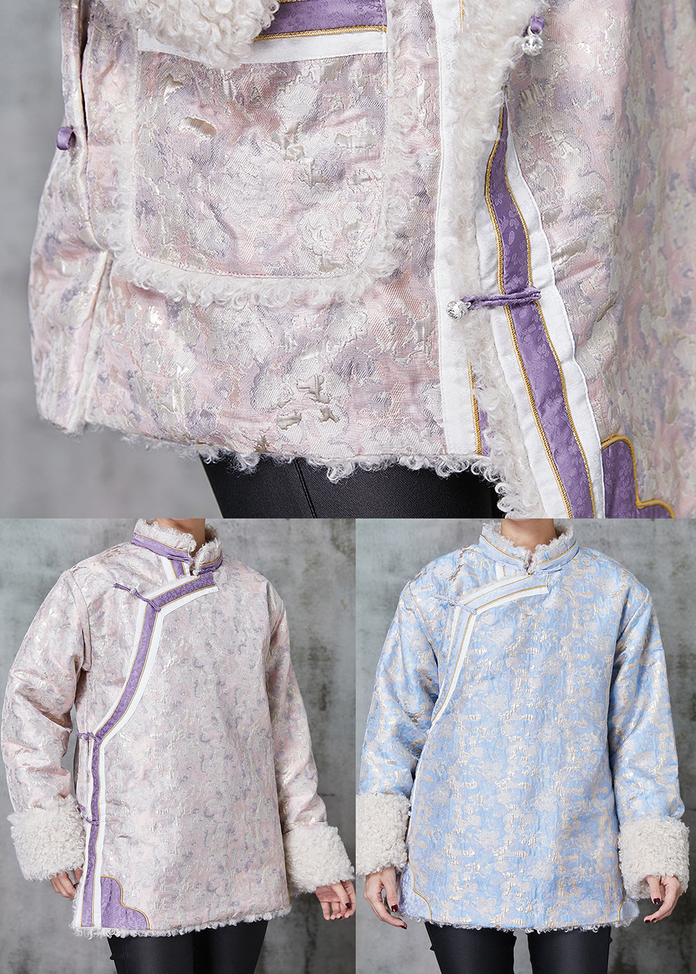 WW | Pink Jacquard Fleece Wool Lined Coats