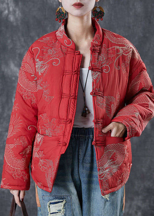 WW | Stil Rot Bestickte Patchwork Feine Baumwollgefüllte Mäntel Winter