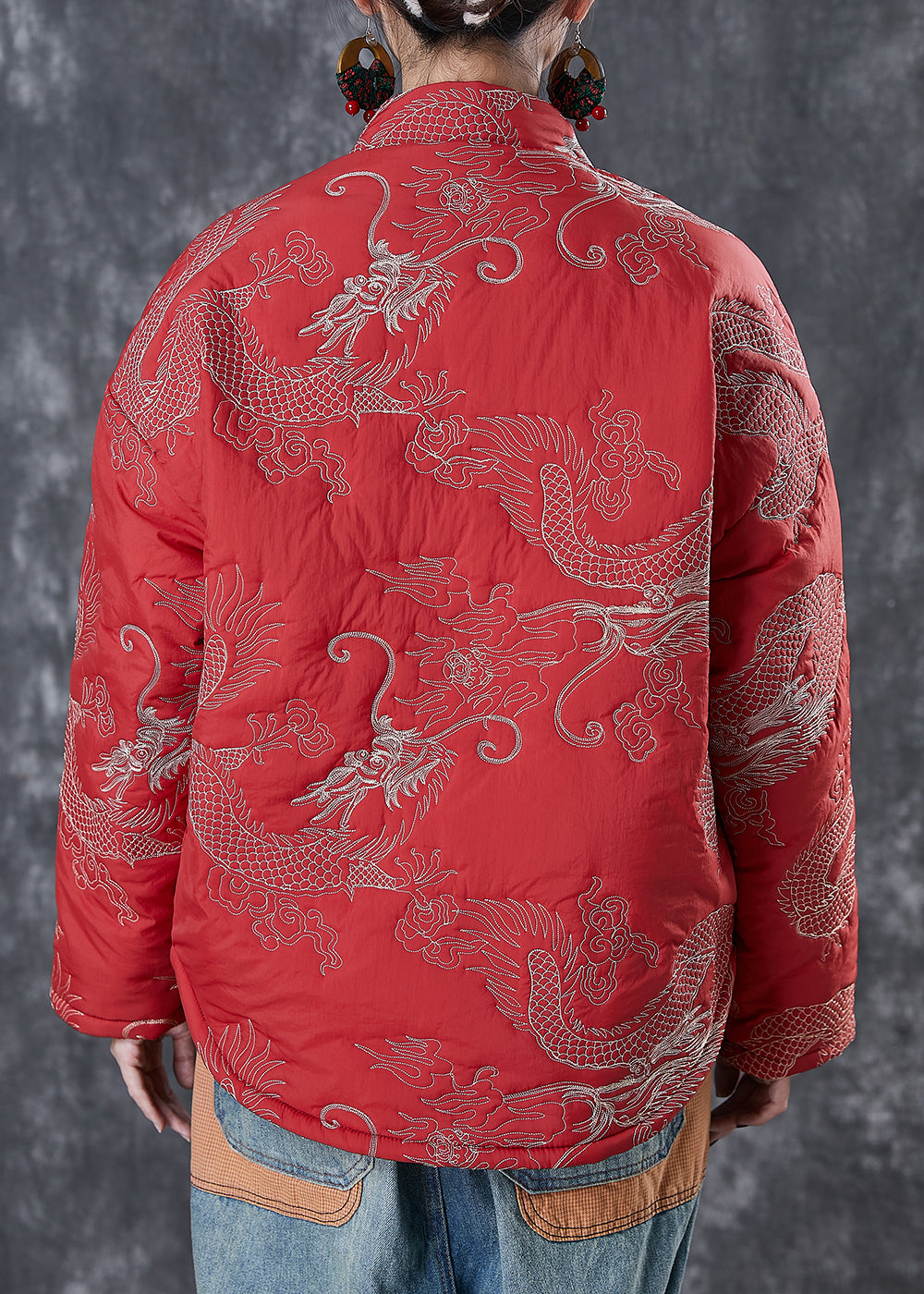 WW | Style Red Embroidered Patchwork Fine Cotton-Filled Winter Coats