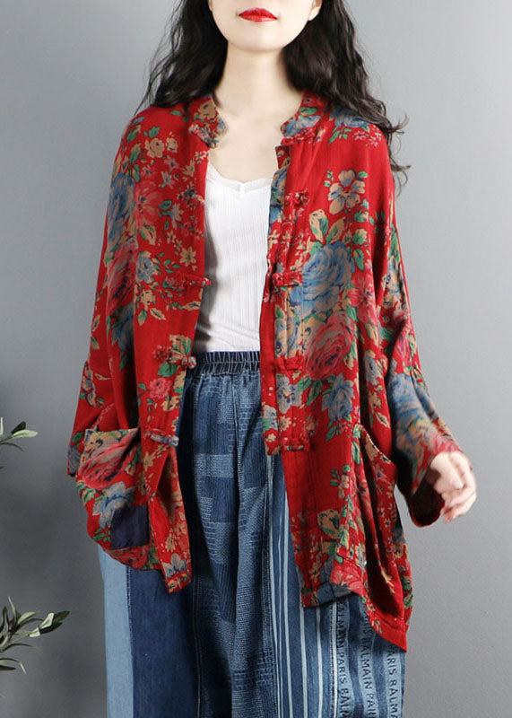 WW | Style Black Ghost Print Pockets Button Patchwork Cotton Coats Long Sleeve