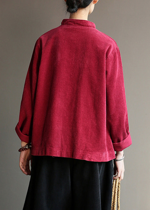 WW | Style Wine Red Pockets Button Corduroy Jackets Long Sleeve