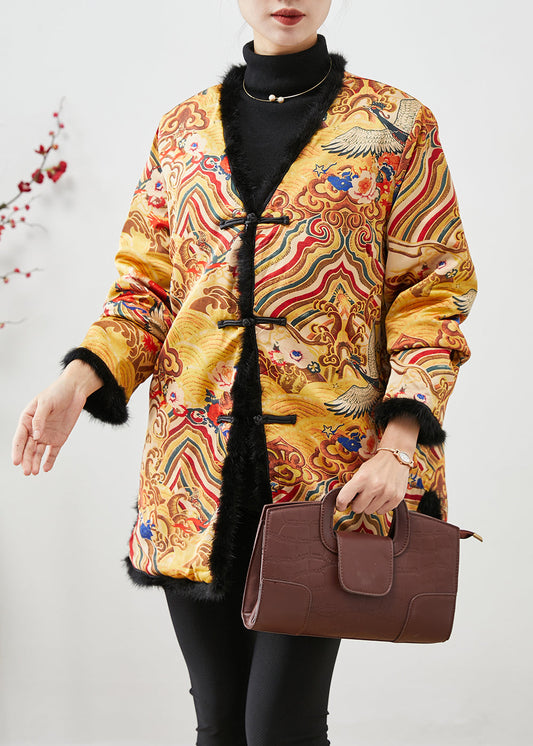 WW | Stil Gelb Druck Patchwork Mink Haar Feine Baumwollgefüllte Mäntel Winter