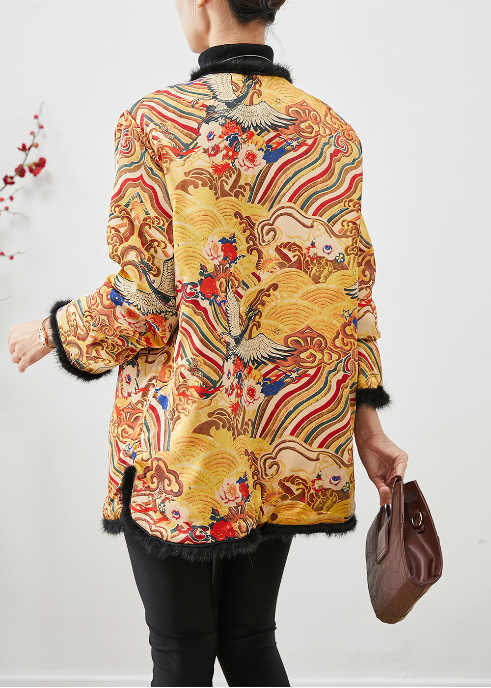 WW | Style Yellow Print Patchwork Mink Hair Fine Cotton-Padded Coats Winter