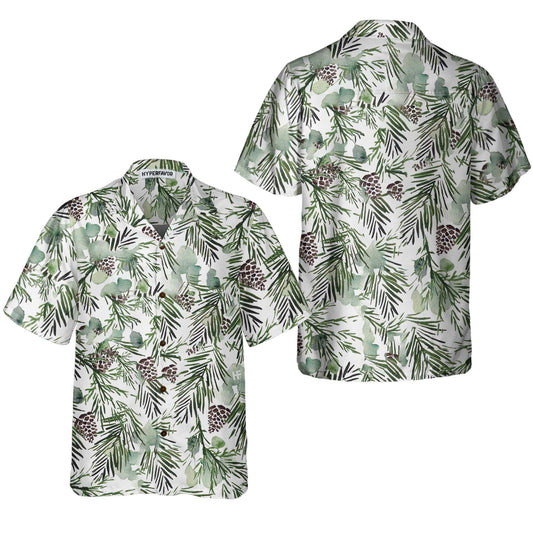 WW | Christmas Aesthetic Watercolor Hawaiian Shirt, Christmas Shirt with Fir Tree Pattern, Best Gift for Christmas