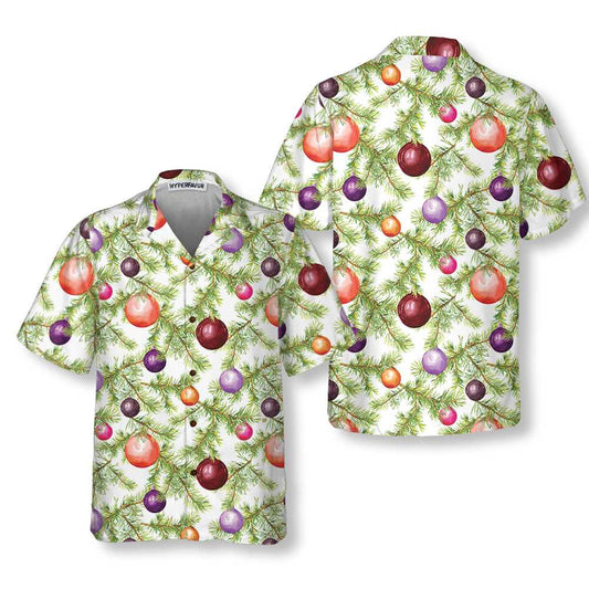 WW | Weihnachtskugeln und Tannenzweige Hawaiian Shirt, Lustiges Weihnachtsbaum Shirt, Beste Weihnachtsgeschenkidee
