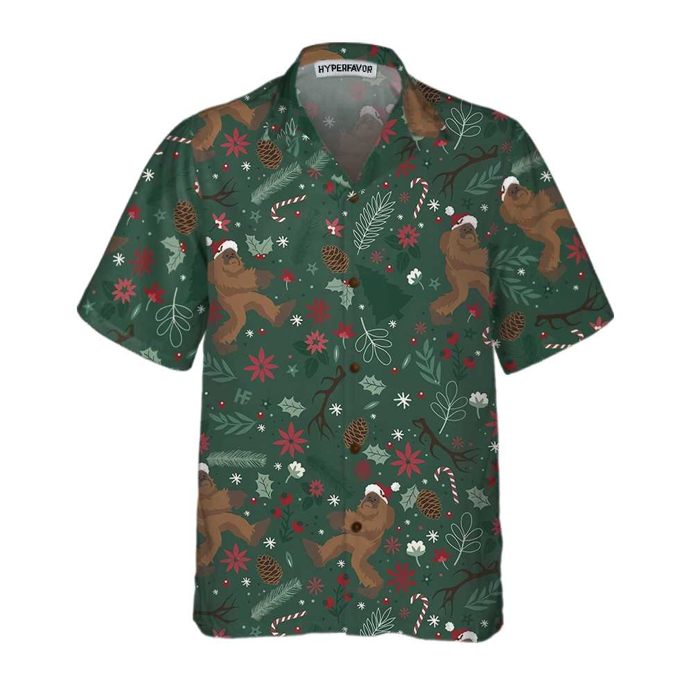 WW | Weihnachts-Bigfoot-Muster Hawaiian Shirt, Lustiges Bigfoot-Weihnachtshemd für Männer