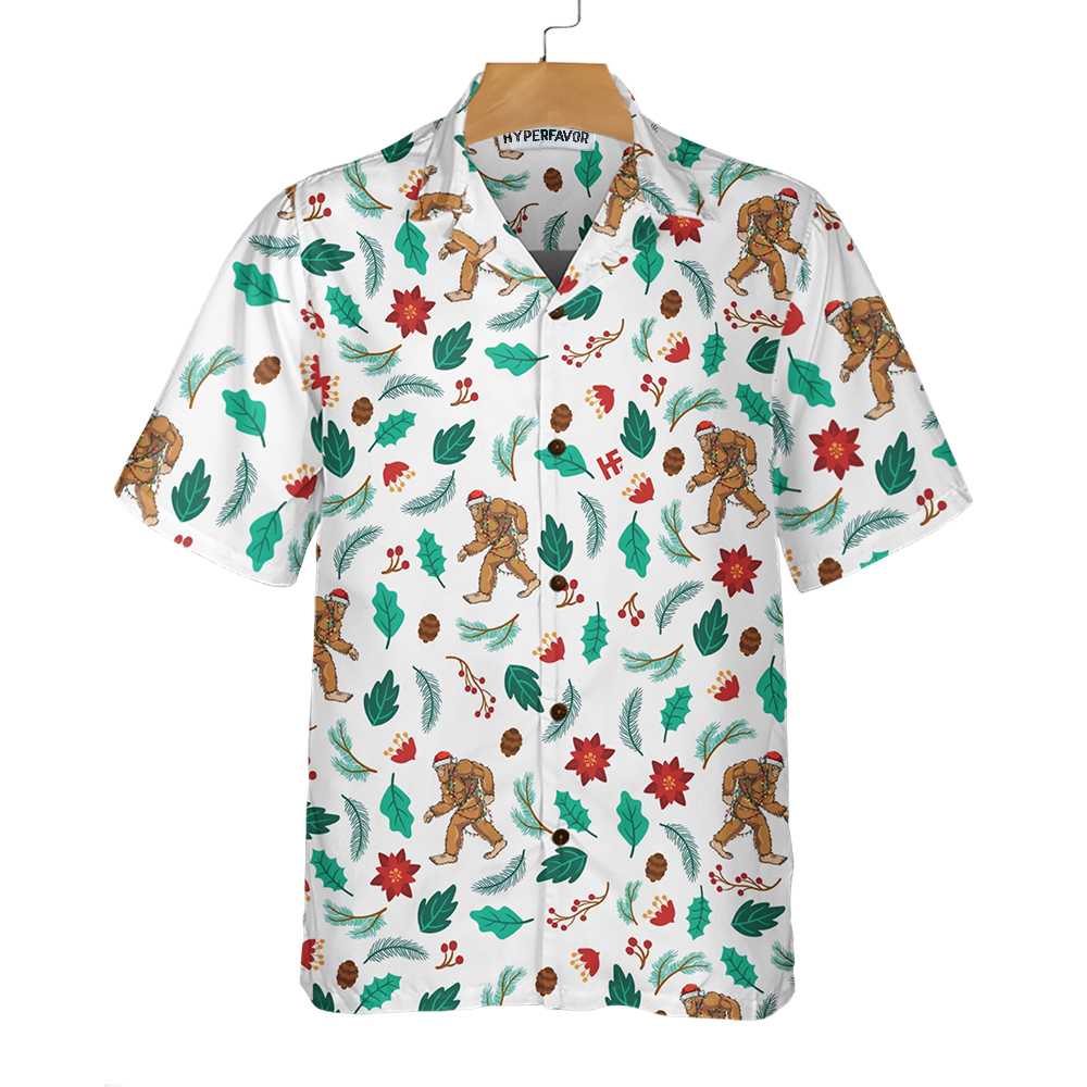 WW | Weihnachts-Bigfoot-Sasquatch-Muster Hawaii-Hemd, Lustiges Weihnachtshemd, Bestes Geschenk zu Weihnachten