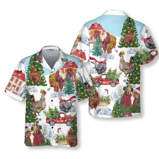 WW | Christmas Chicken Hawaiian Shirt, Funny Chicken Christmas Shirt, Best Christmas Gift Idea