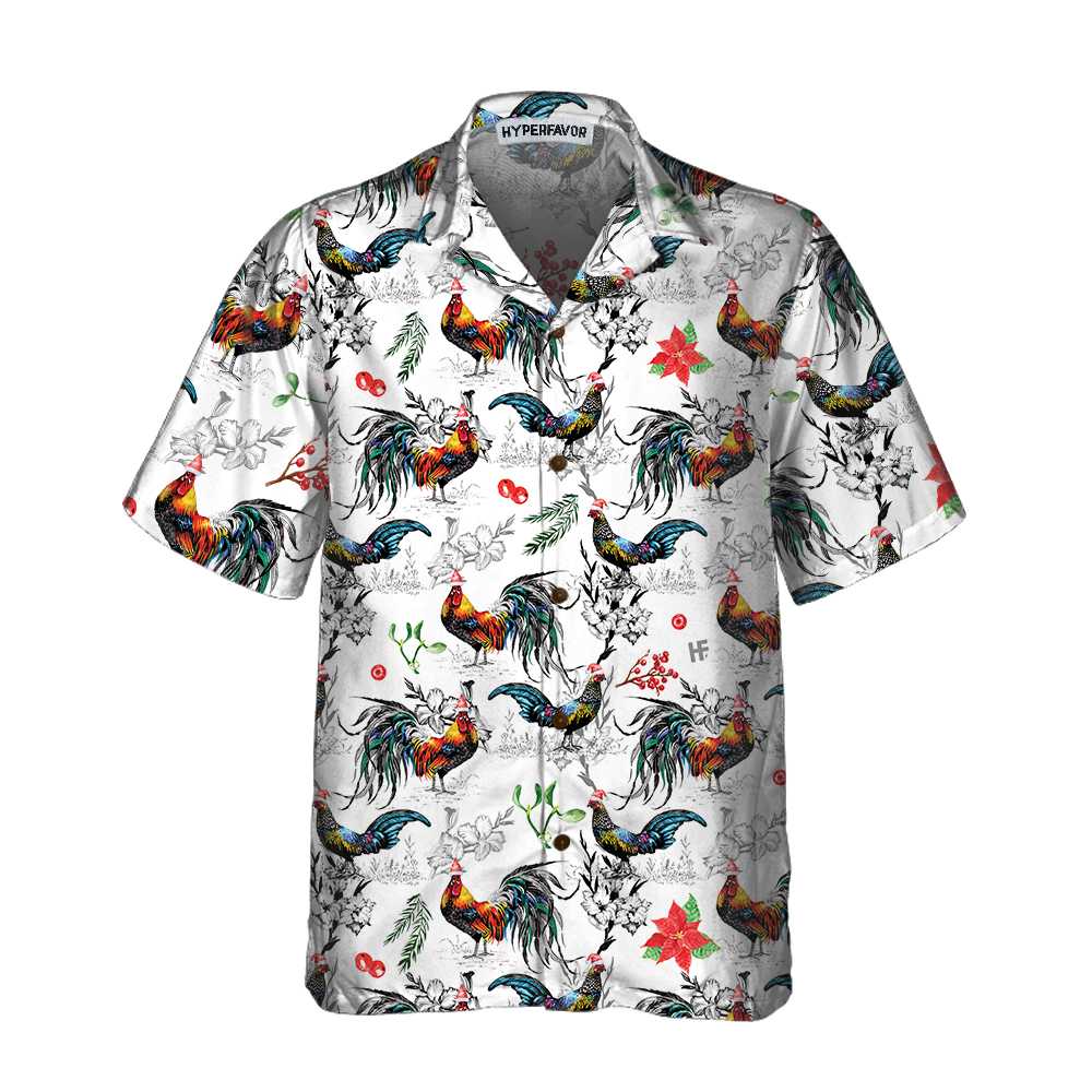 WW | Weihnachts-Chicken mit Weihnachtsstern-Hawaiian-Shirt, tropisches Weihnachtsshirt für Männer