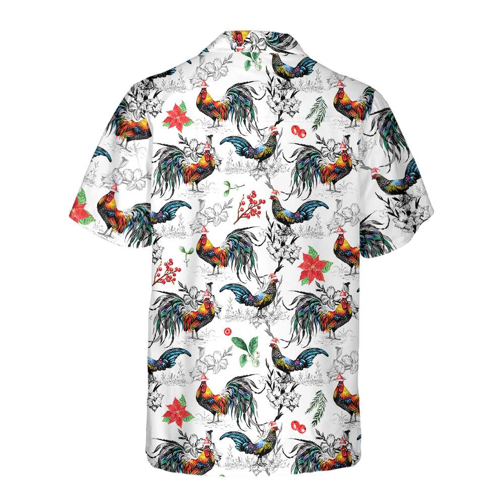 WW | Weihnachts-Chicken mit Weihnachtsstern-Hawaiian-Shirt, tropisches Weihnachtsshirt für Männer