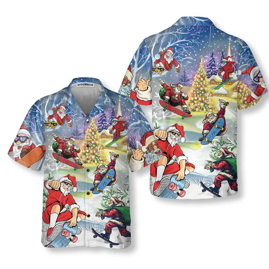 WW | Christmas Come Skateboard With Santa Hawaiian Shirt, Funny Santa Shirt, Gift For Christmas