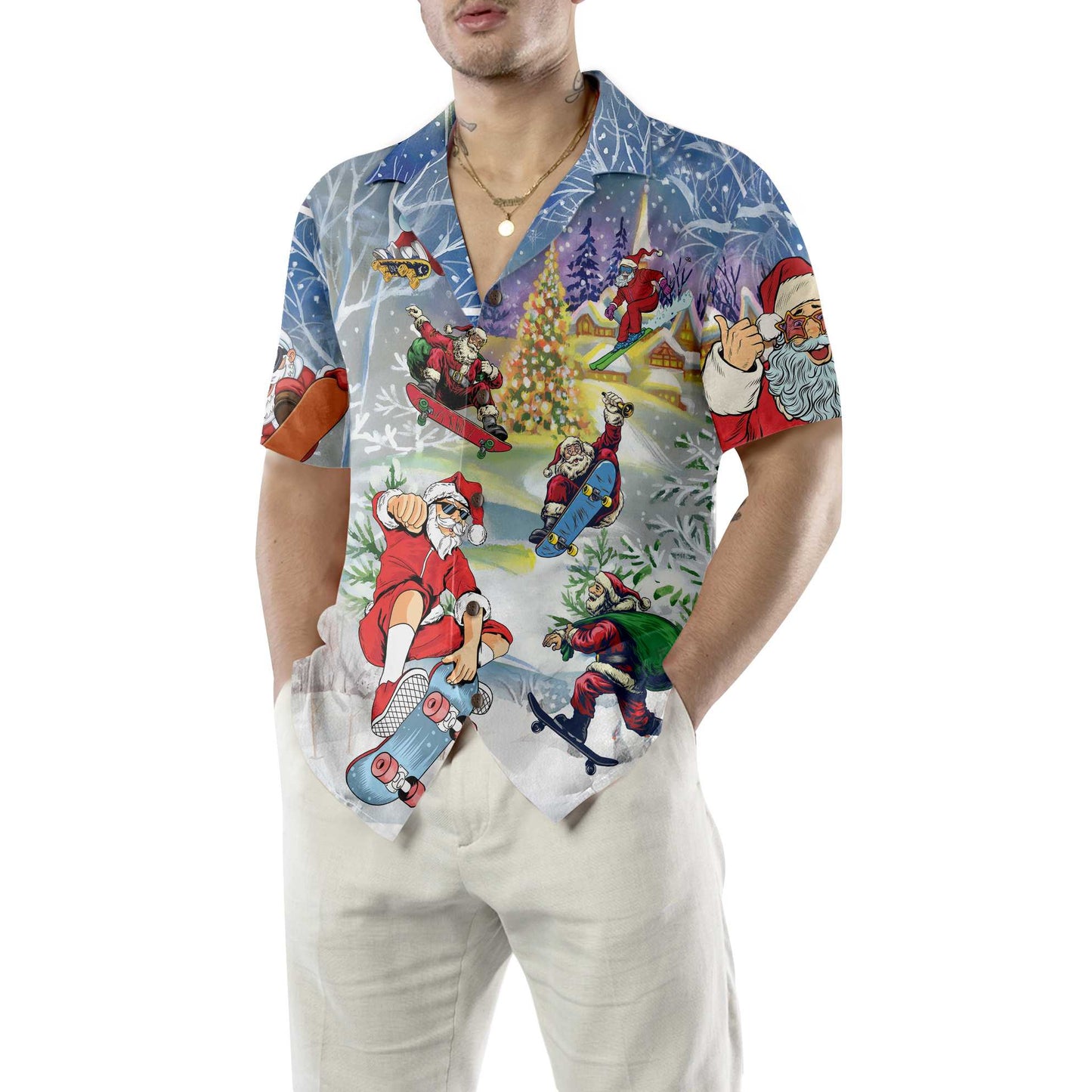 WW | Weihnachten Komm Skateboard Mit Santa Hawaiian Shirt, Lustiges Weihnachtsmann Shirt, Geschenk Für Weihnachten