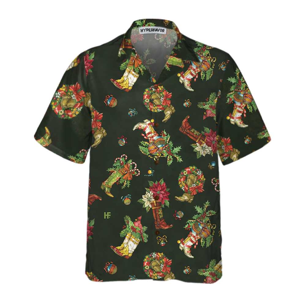 WW | Weihnachts-Cowboy-Stiefel Weihnachts-Hawaiian-Shirt, Geschenk für den Weihnachtstag
