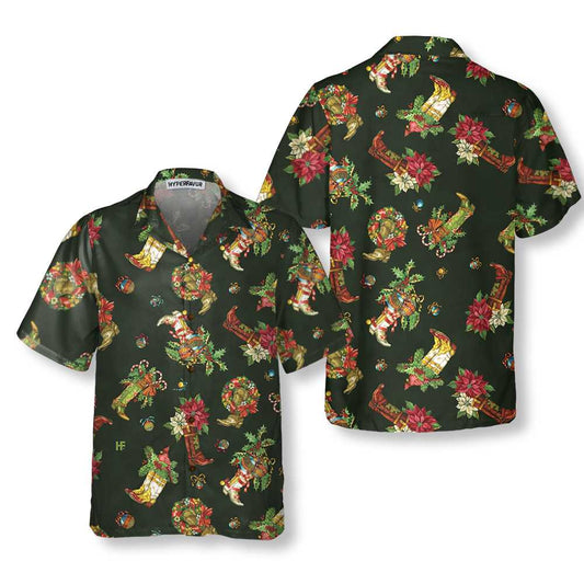 WW | Weihnachts-Cowboy-Stiefel Weihnachts-Hawaiian-Shirt, Geschenk für den Weihnachtstag