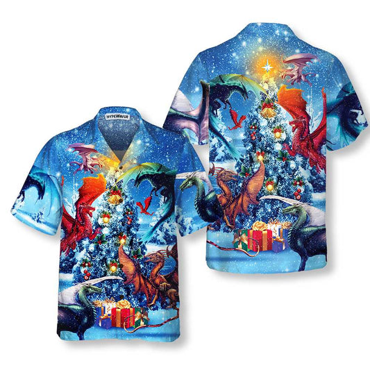 WW | Christmas Dragons Reunion Christmas Hawaiian Shirt, Festive Dragon Hawaiian Shirt for Men