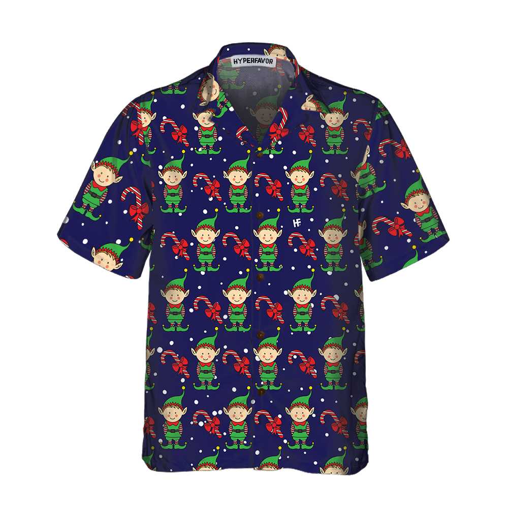 WW | Christmas Elves On Blue Hawaiian Shirt. Christmas Elf Shirt, Best Christmas Gift Idea