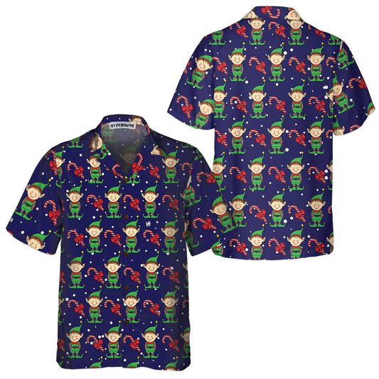 WW | Weihnachts-Elfen Auf Blauer Hawaiian-Hemd. Weihnachts-Elf Hemd, Beste Weihnachtsgeschenk-Idee