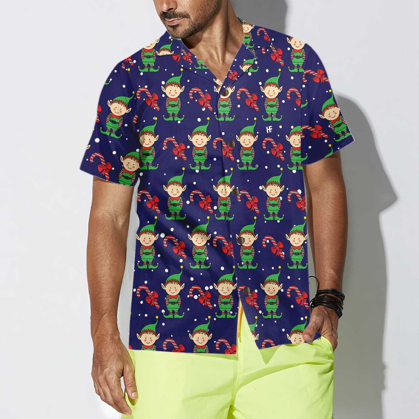 WW | Christmas Elves On Blue Hawaiian Shirt. Christmas Elf Shirt, Best Christmas Gift Idea