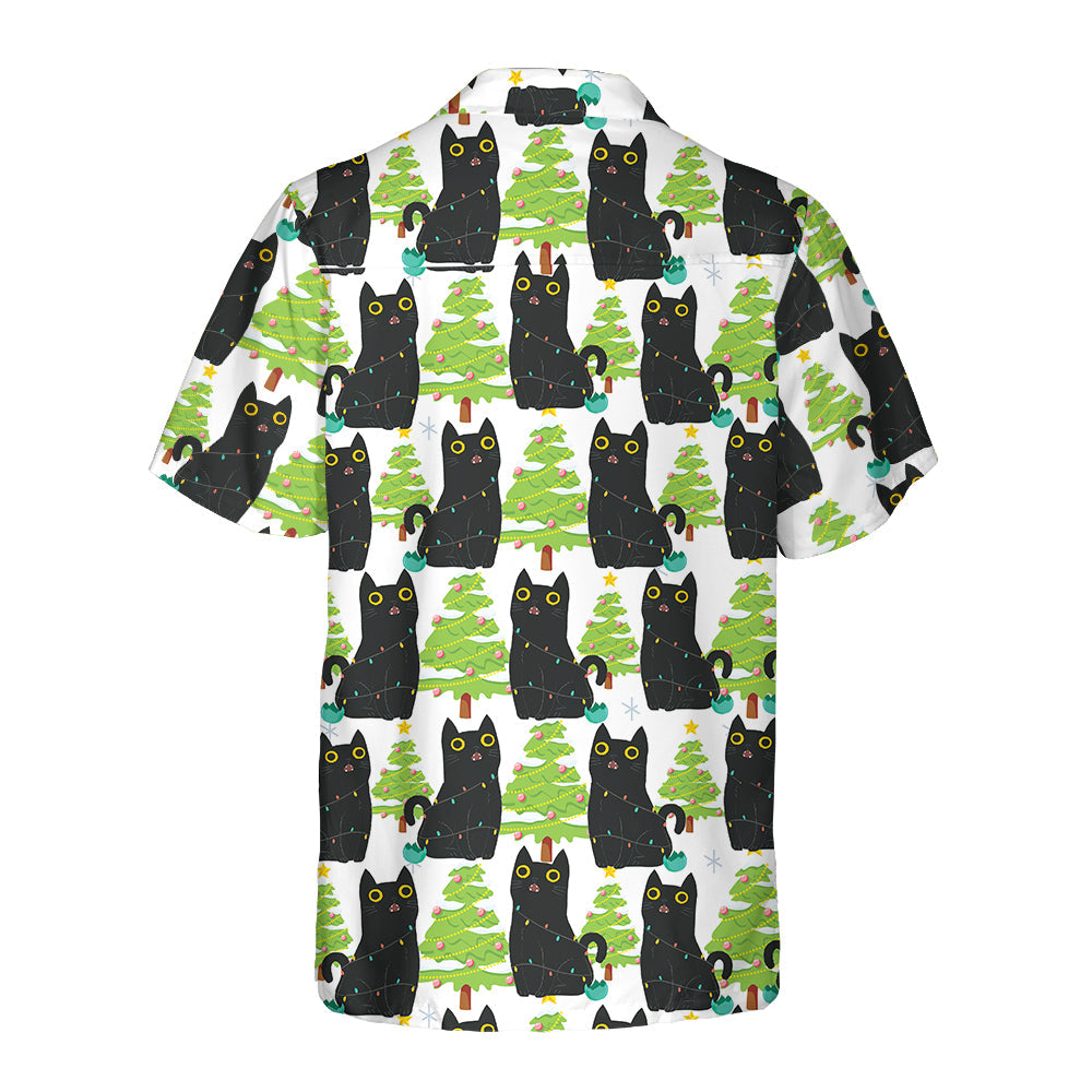 WW | Weihnachtslustiger Schwarzer Katzen-Hawaiian-Shirt, Süßes Weihnachts-Hawaiian-Shirt Geschenk Für Männer Und Frauen