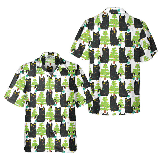 WW | Christmas Funny Black Cat Hawaiian Shirt, Cute Christmas Hawaiian Shirt Gift For Men And Women