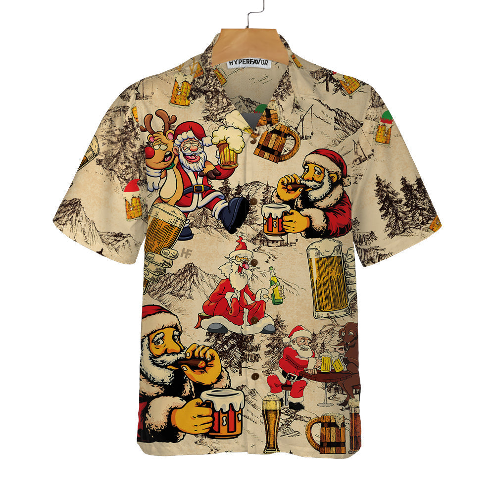 WW | Weihnachts Lustiger Betrunkener Weihnachtsmann Und Bier Hawaii-Shirt, Lustiges Weihnachtsmann Geschenk Für Männer