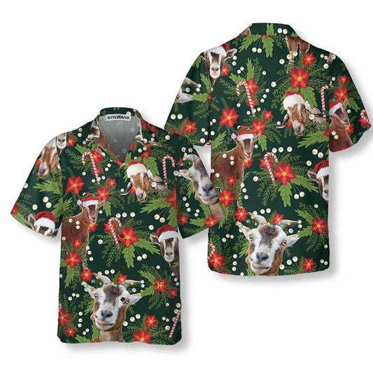 WW | Weihnachtsziege mit Weihnachtsstern Hawaii-Hemd, Lustiges Weihnachtsziege Hemd