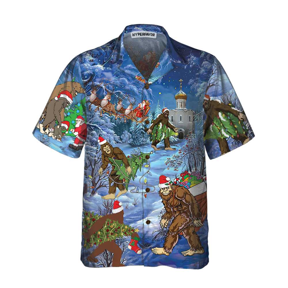 WW | Weihnachtsferien Bigfoot Hawaiian Shirt, Sasquatch Weihnachtsurlaub Shirt, Bestes Geschenk für Weihnachten