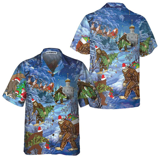 WW | Weihnachtsferien Bigfoot Hawaiian Shirt, Sasquatch Weihnachtsurlaub Shirt, Bestes Geschenk für Weihnachten