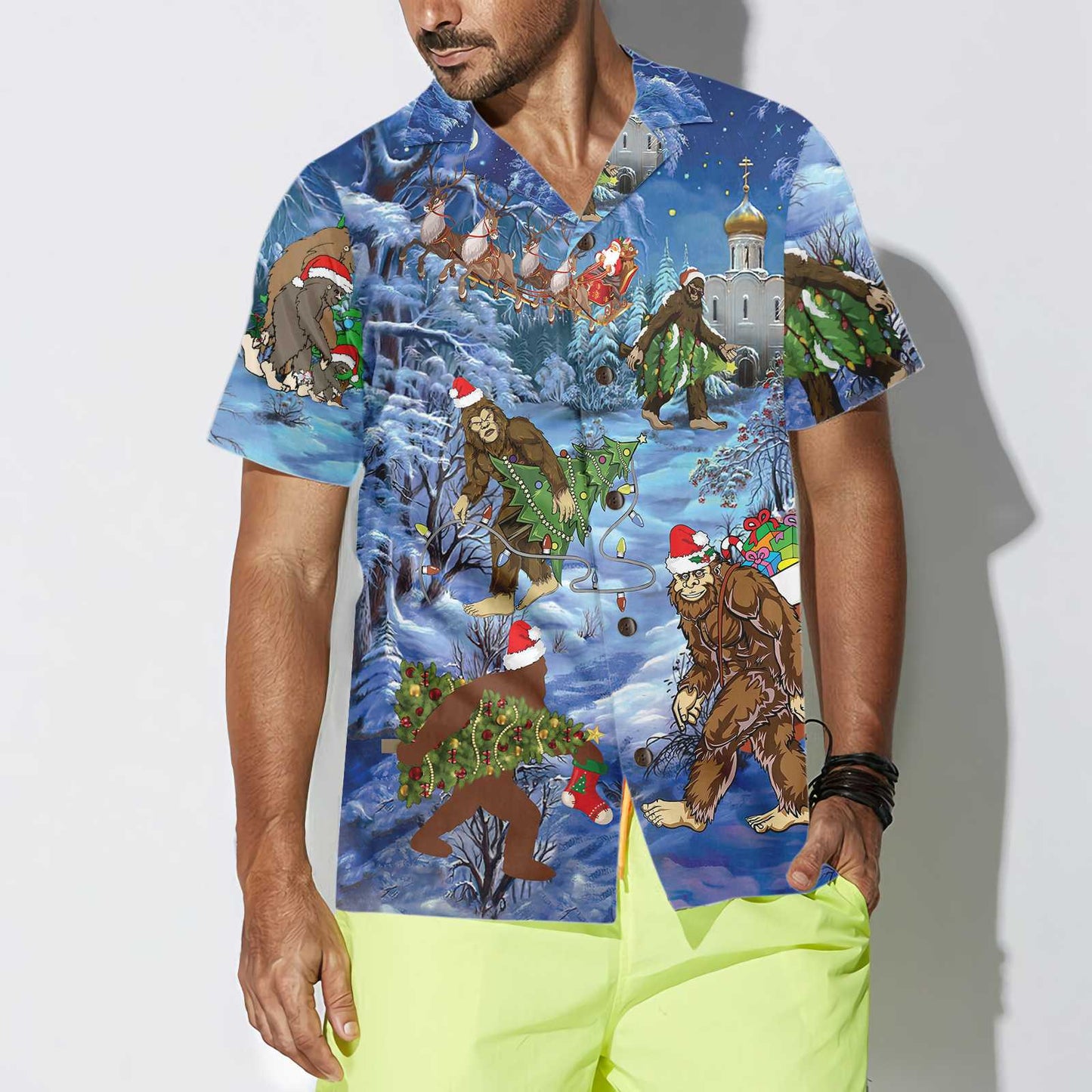 WW | Weihnachtsferien Bigfoot Hawaiian Shirt, Sasquatch Weihnachtsurlaub Shirt, Bestes Geschenk für Weihnachten