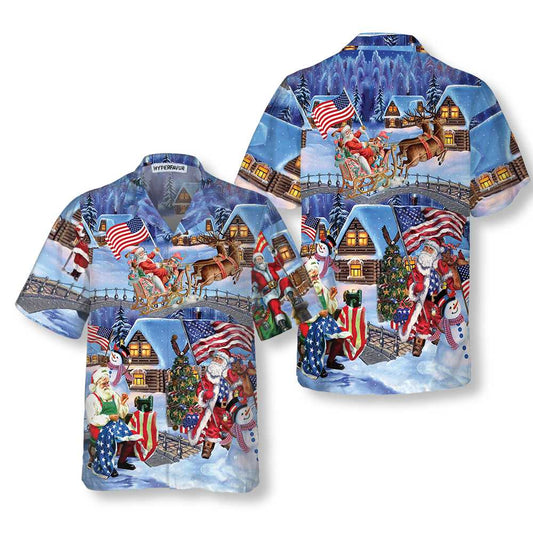 WW | Weihnachtsferien Santa Patriot Hawaii-Hemd, American Flag Weihnachtshemd, einzigartiges Weihnachtsgeschenk
