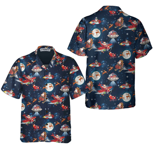 WW | Christmas Hawaiian shirt in space with Santa and reindeer pattern
