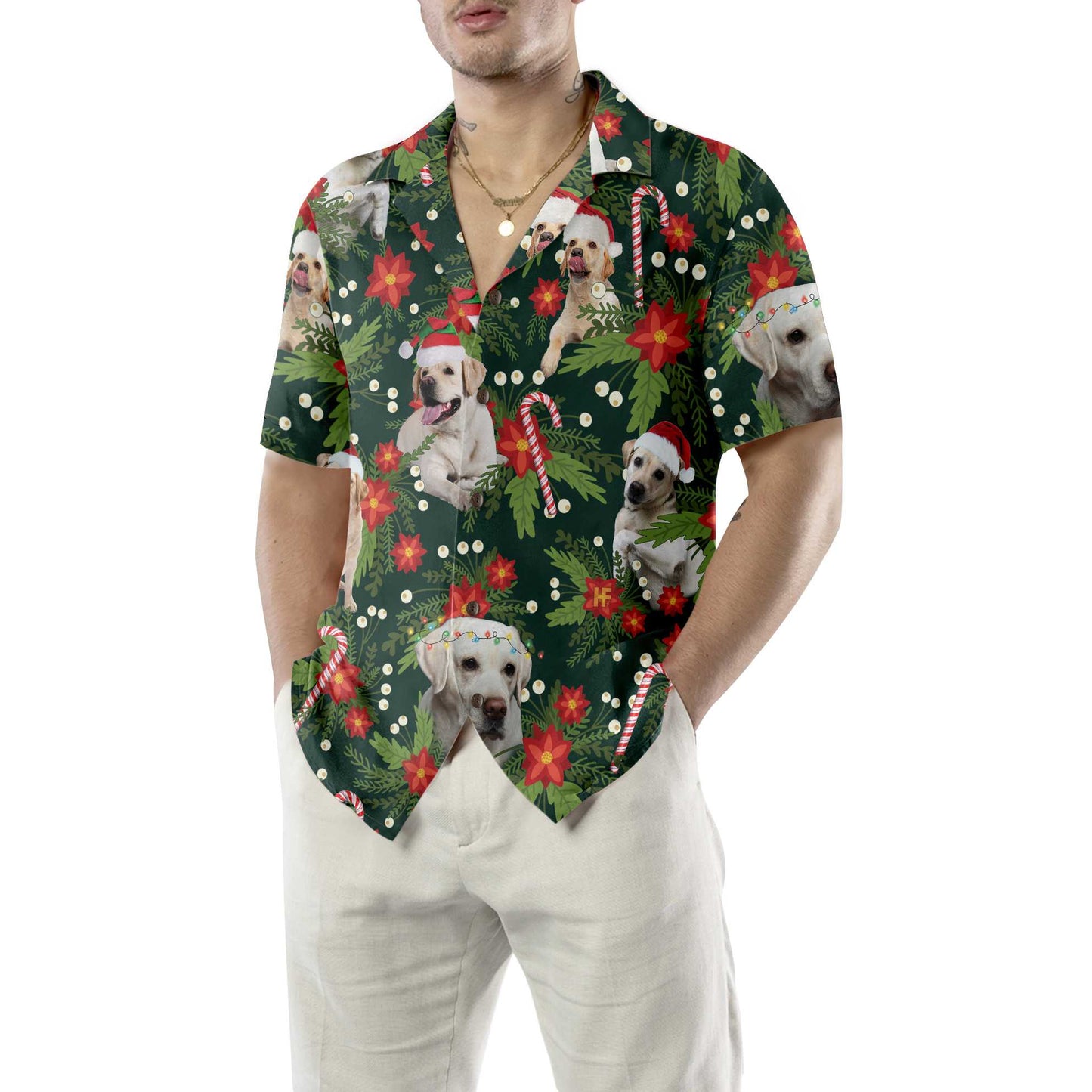 WW | Weihnachts-Labrador-Retriever mit Weihnachtsstern Hawaiian-Shirt, lustiges Labrador-Shirt für Männer & Frauen
