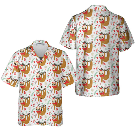 WW | Christmas Lazy Sloths Hawaiian Shirt, Funny Sloth Christmas Shirt, Best Gift for Christmas
